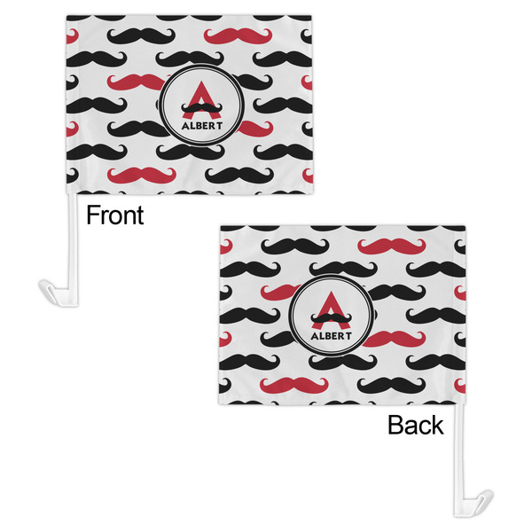 Mustache Print Car Flag - 11" x 8" - Front & Back View