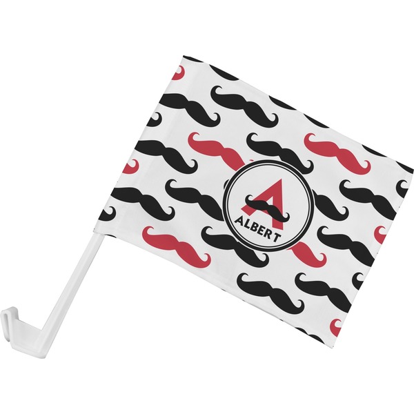 Custom Mustache Print Car Flag - Small w/ Name and Initial
