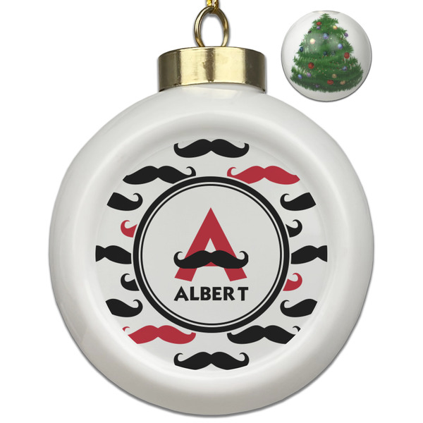 Custom Mustache Print Ceramic Ball Ornament - Christmas Tree (Personalized)