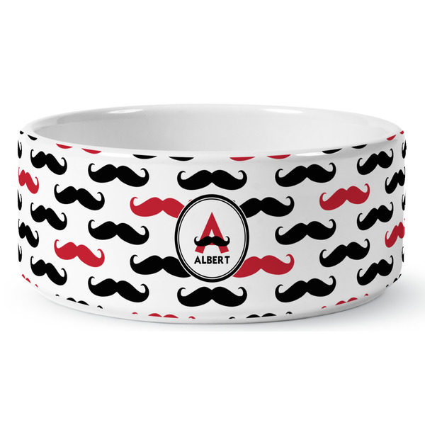 Mustache Print Ceramic Dog Bowl - Medium - Front