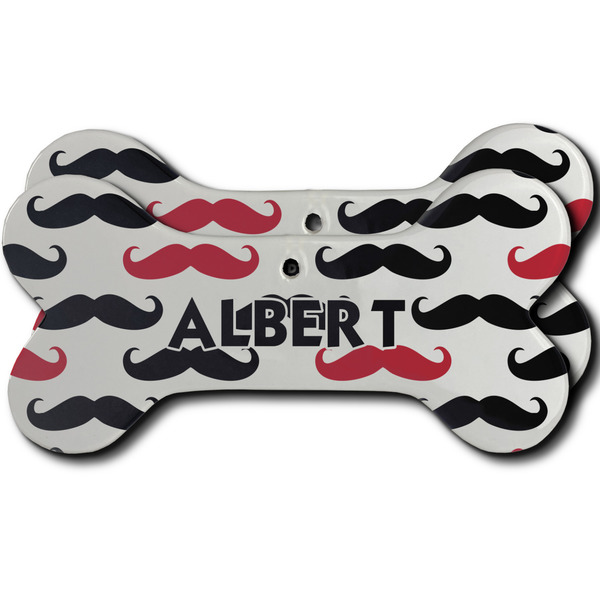 Custom Mustache Print Ceramic Dog Ornament - Front & Back w/ Name and Initial