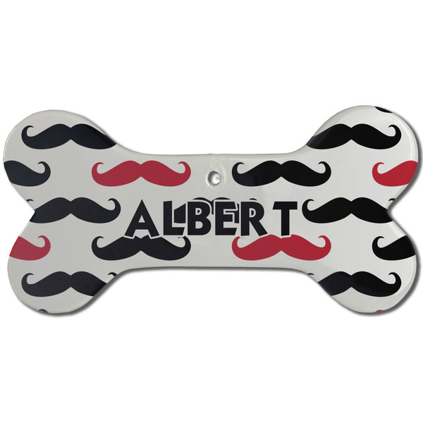 Custom Mustache Print Ceramic Dog Ornament - Front w/ Name and Initial