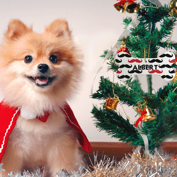 Mustache Print Ceramic Flat Ornament - Bone (LIFESTYLE)