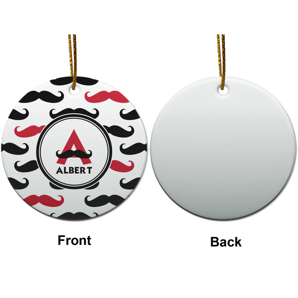Mustache Print Ceramic Flat Ornament - Circle Front & Back (APPROVAL)