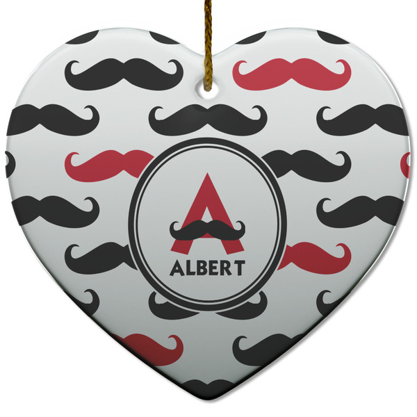 Mustache Print Ceramic Flat Ornament - Heart (Front)
