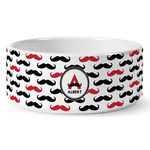 Mustache Print Ceramic Dog Bowl - Medium (Personalized)