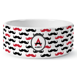 Mustache Print Ceramic Dog Bowl - Large (Personalized)