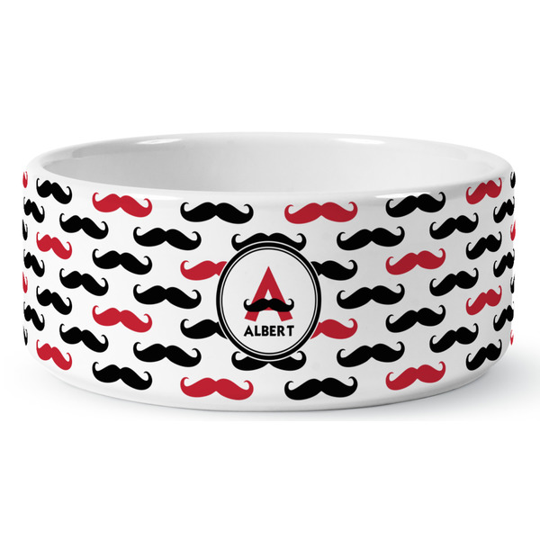 Custom Mustache Print Ceramic Dog Bowl - Large (Personalized)