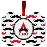 Mustache Print Metal Frame Ornament - Double Sided w/ Name and Initial
