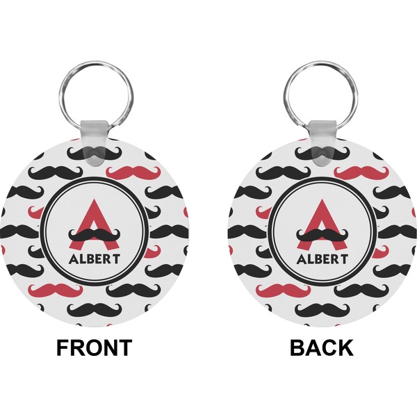 Mustache Print Circle Keychain (Front + Back)
