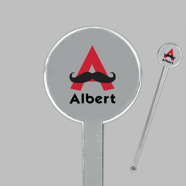 Mustache Print Clear Plastic 7" Stir Stick - Round - Closeup