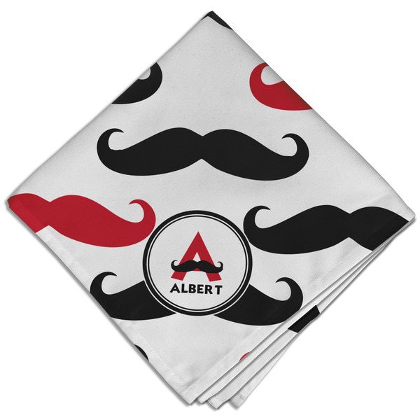 Custom Mustache Print Cloth Dinner Napkin - Single w/ Name and Initial
