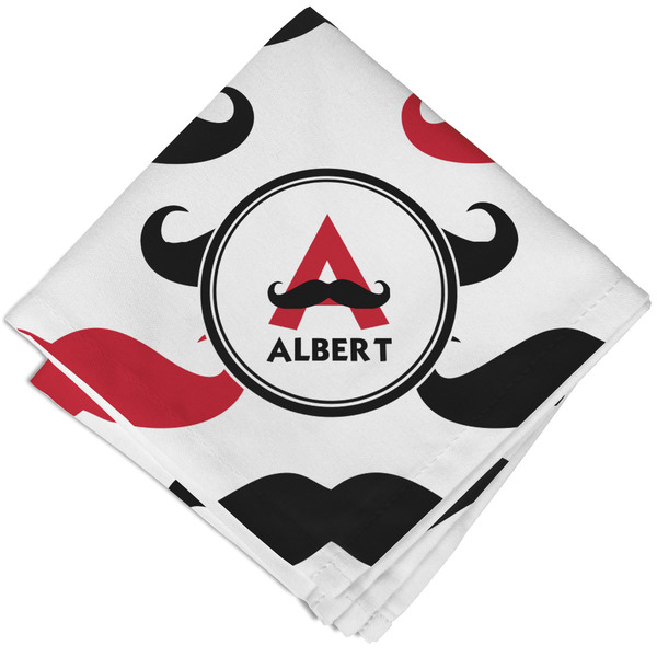 Custom Mustache Print Cloth Cocktail Napkin - Single w/ Name and Initial
