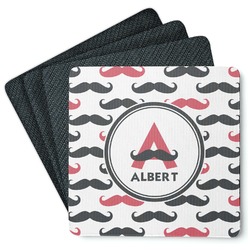 Mustache Print Square Rubber Backed Coasters - Set of 4 (Personalized)