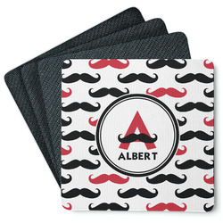 Mustache Print Square Rubber Backed Coasters - Set of 4 (Personalized)