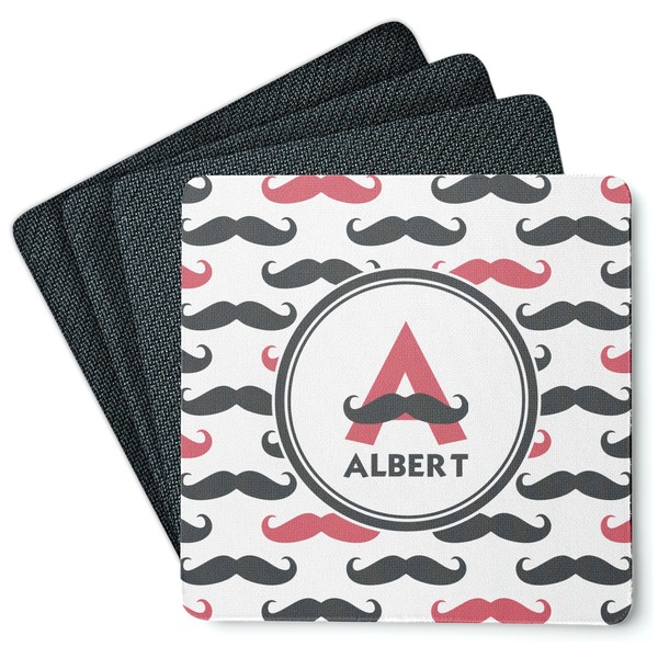 Custom Mustache Print Square Rubber Backed Coasters - Set of 4 (Personalized)