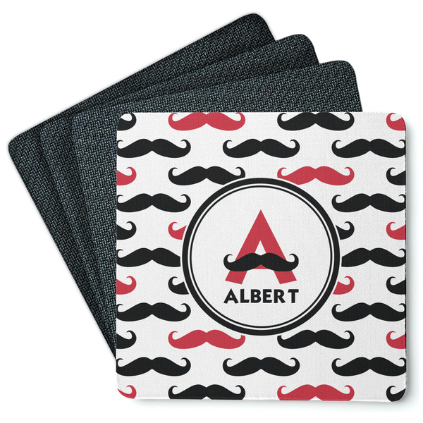 Custom Mustache Print Square Rubber Backed Coasters - Set of 4 (Personalized)