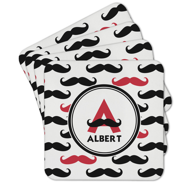 Custom Mustache Print Cork Coaster - Set of 4 w/ Name and Initial