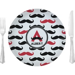 Mustache Print Glass Lunch / Dinner Plate 10" (Personalized)