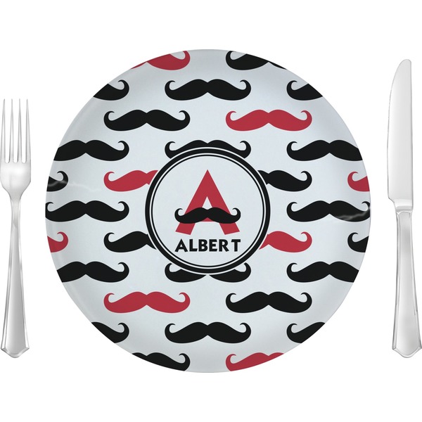 Custom Mustache Print 10" Glass Lunch / Dinner Plates - Single or Set (Personalized)