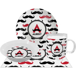Mustache Print Dinner Set - Single 4 Pc Setting w/ Name and Initial