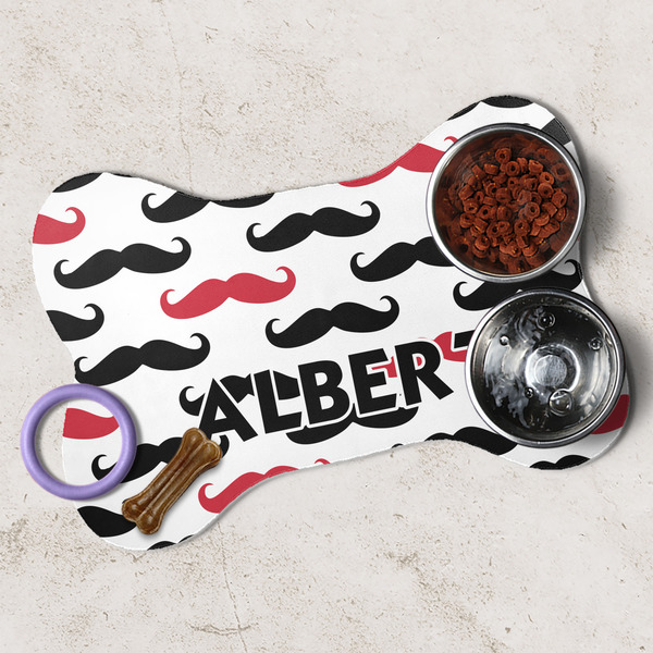 Mustache Print Dog Bone Shaped Mat Lifestyle