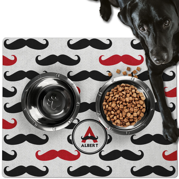 Mustache Print Dog Food Mat - Large LIFESTYLE
