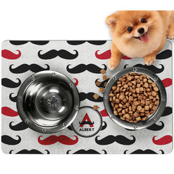 Mustache Print Dog Food Mat - Small w/ Name and Initial