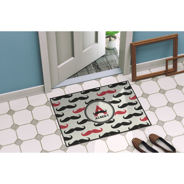 Mustache Print Door Mat Lifestyle