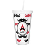 Mustache Print Double Wall Tumbler with Straw (Personalized)