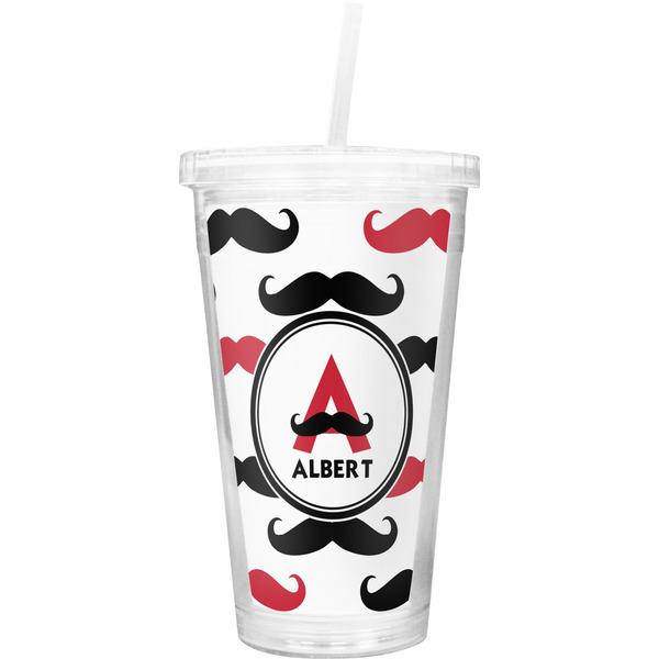 Custom Mustache Print Double Wall Tumbler with Straw (Personalized)