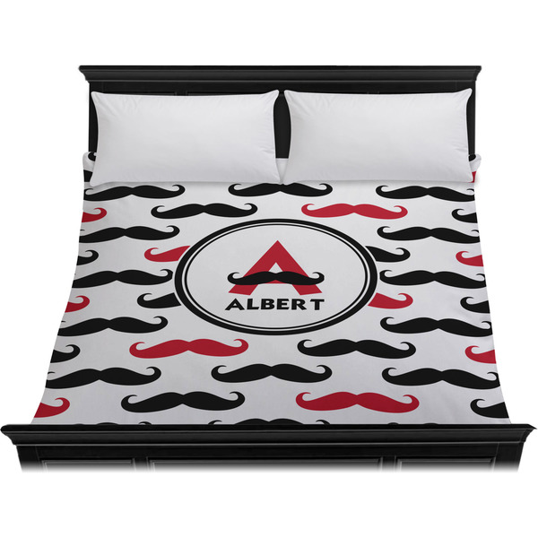 Mustache Print Duvet Cover - King - On Bed - No Prop