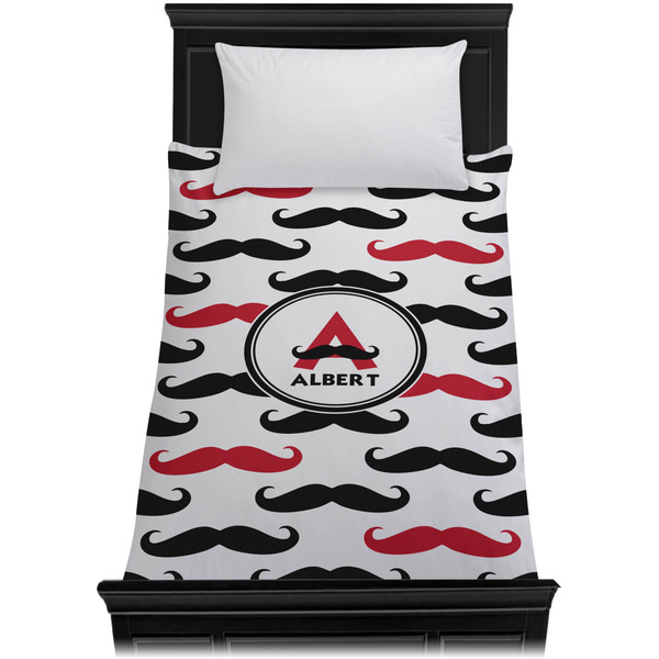 Mustache Print Duvet Cover - Twin - On Bed - No Prop