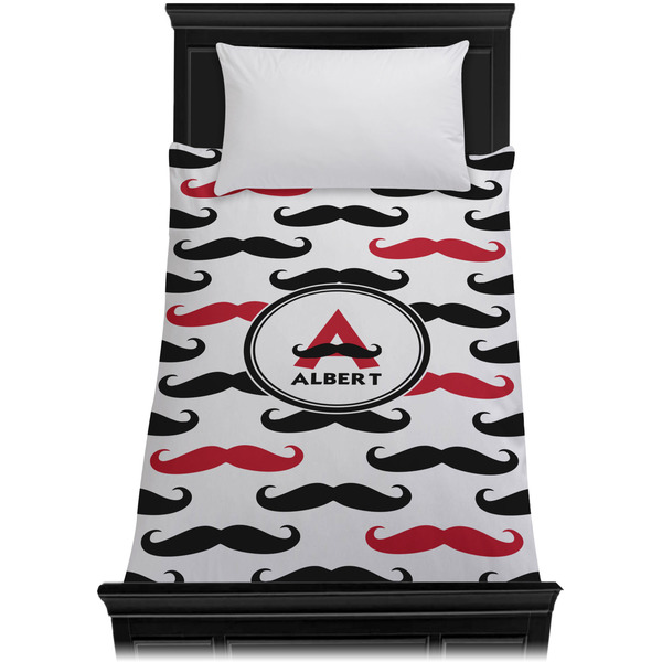 Mustache Print Duvet Cover - Twin XL - On Bed - No Prop