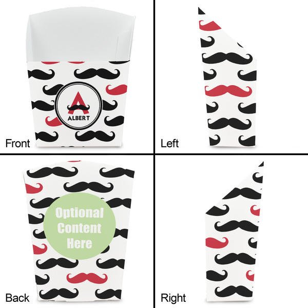 Mustache Print French Fry Favor Box - Front & Back View