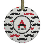 Mustache Print Flat Glass Ornament - Round w/ Name and Initial