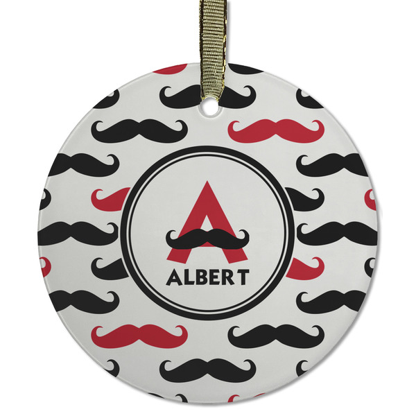 Custom Mustache Print Flat Glass Ornament - Round w/ Name and Initial