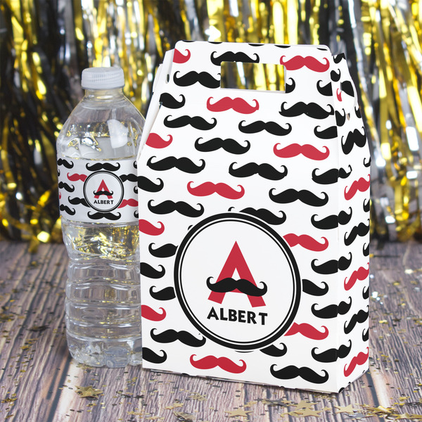 Mustache Print Gable Favor Box - In Context