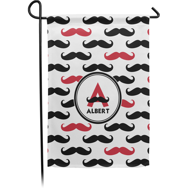 Custom Mustache Print Small Garden Flag - Single Sided w/ Name and Initial