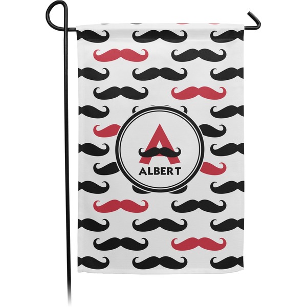 Custom Mustache Print Small Garden Flag - Double Sided w/ Name and Initial