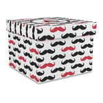 Mustache Print Gift Box with Lid - Canvas Wrapped - Large (Personalized)