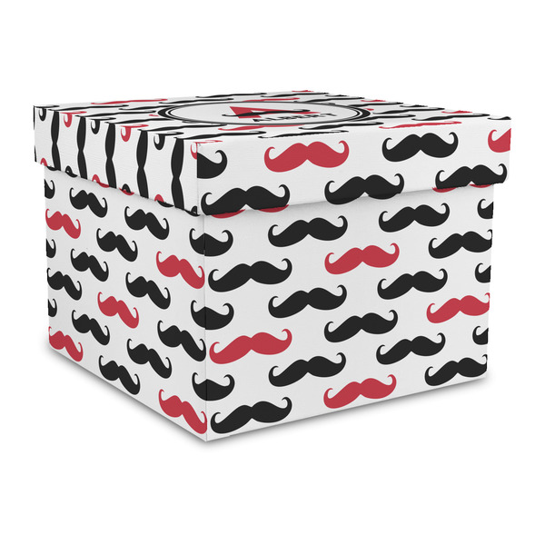 Custom Mustache Print Gift Box with Lid - Canvas Wrapped - Large (Personalized)