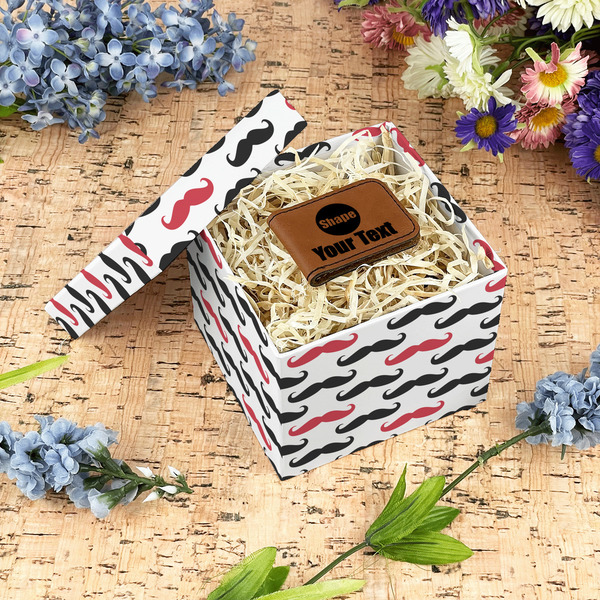 Mustache Print Gift Boxes with Lid - Canvas Wrapped - Small - In Context