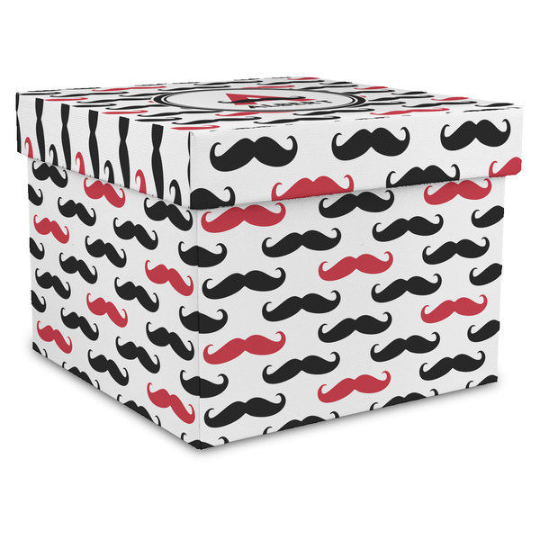 Custom Mustache Print Gift Box with Lid - Canvas Wrapped - X-Large (Personalized)