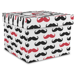 Mustache Print Gift Box with Lid - Canvas Wrapped - XX-Large (Personalized)