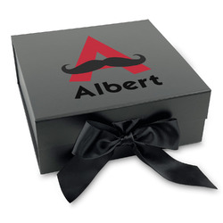 Mustache Print Gift Box with Magnetic Lid - Black (Personalized)
