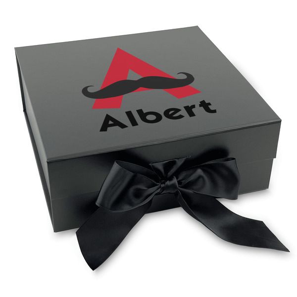 Custom Mustache Print Gift Box with Magnetic Lid - Black (Personalized)