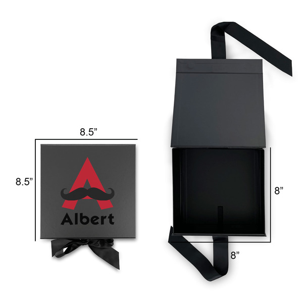 Mustache Print Gift Boxes with Magnetic Lid - Black - Open & Closed