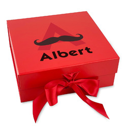 Mustache Print Gift Box with Magnetic Lid - Red (Personalized)