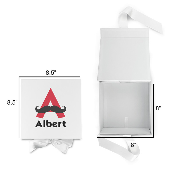 Mustache Print Gift Boxes with Magnetic Lid - White - Open & Closed